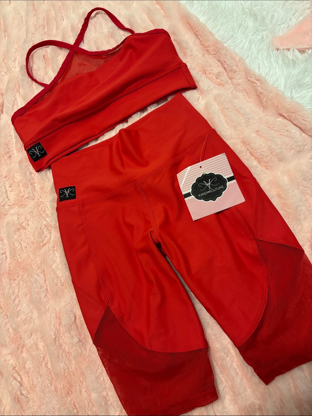 Kandi Kouture Girls' Red Active Crop Top & Bike Short Dance Set NWT Smoke Free